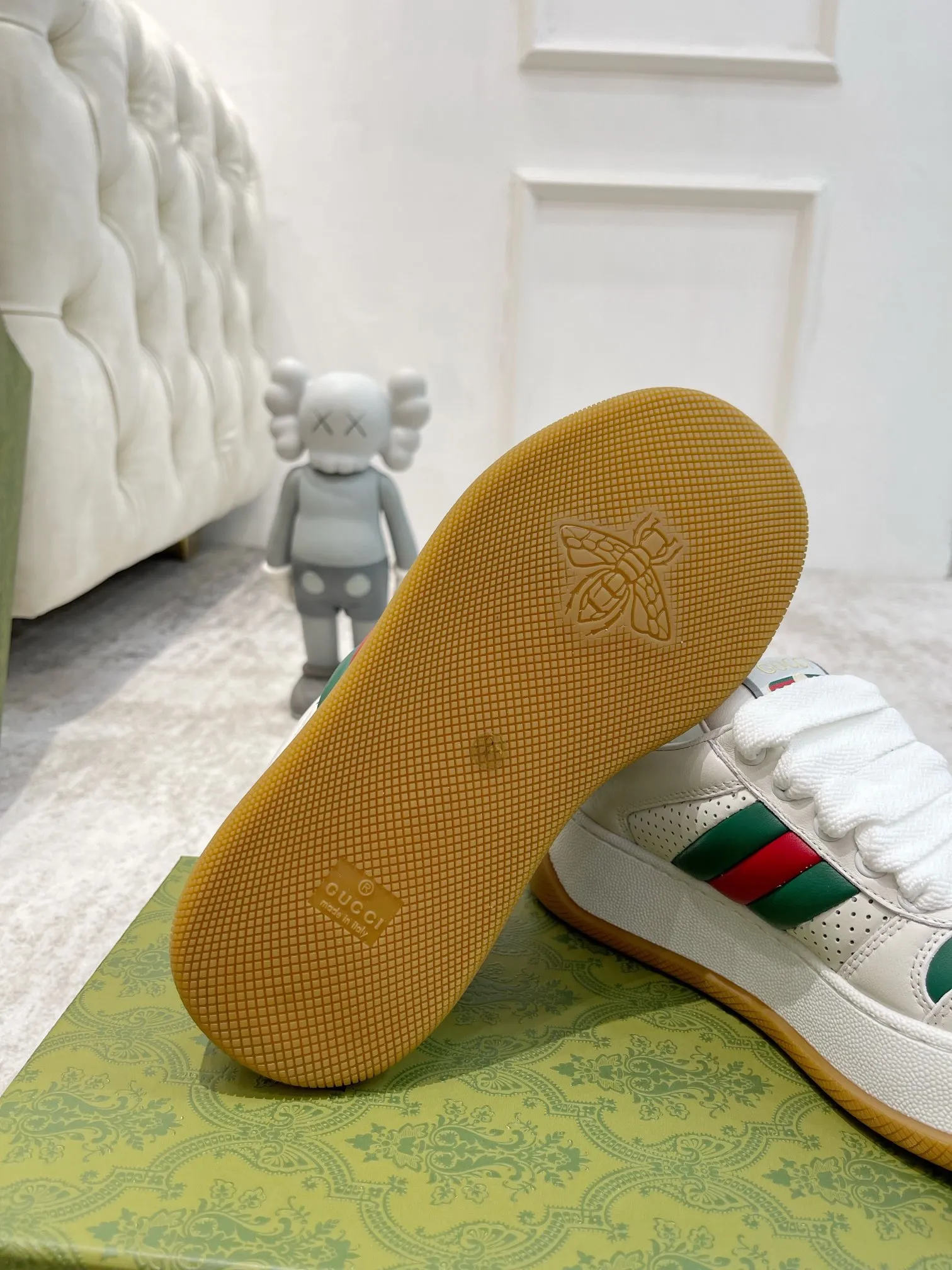 👟👟Ex-factory price 660👟👟Gucci's latest chubby thick-soled dirty shoes~~couple casual shoes, 6cm height-increasing shoes~~ The upper is stained cowhide stitched with classic double G cloth fabric, the terry cloth is delicate and sweat-absorbent and breathable, the foot pad is integrated with latex injection molding, 6cm thick T👟👟Ex-factory price U two-color sole✅ 35-40